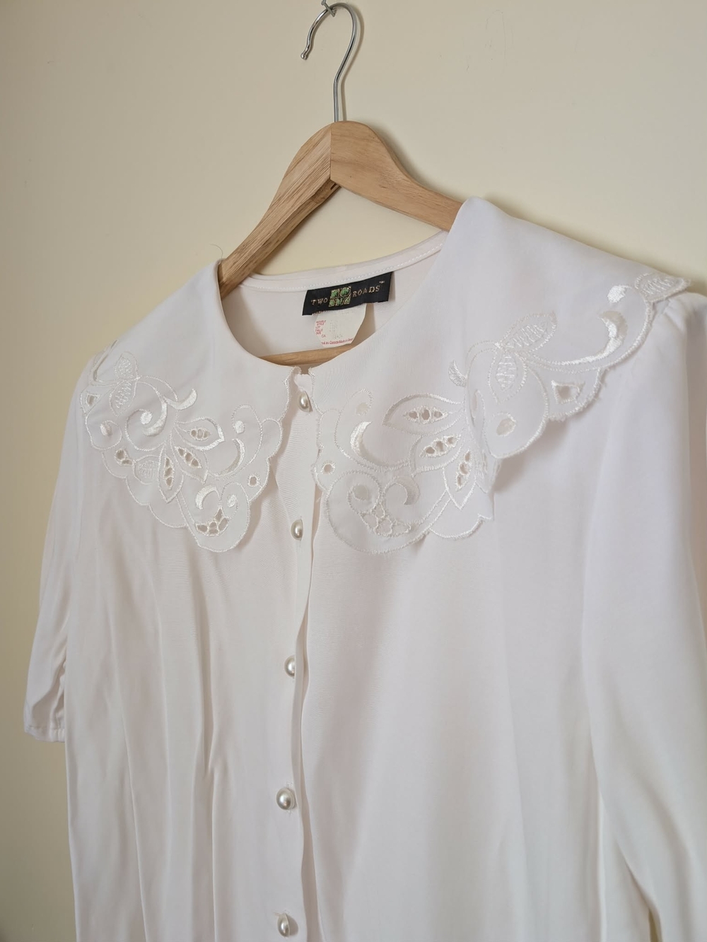 Vintage Two Roads White Lace Statement Collar Blouse - Size Medium